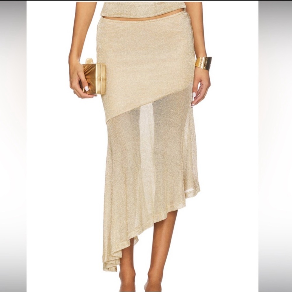 Runaway the Label Elaine Flounce Midi Skirt in Gold